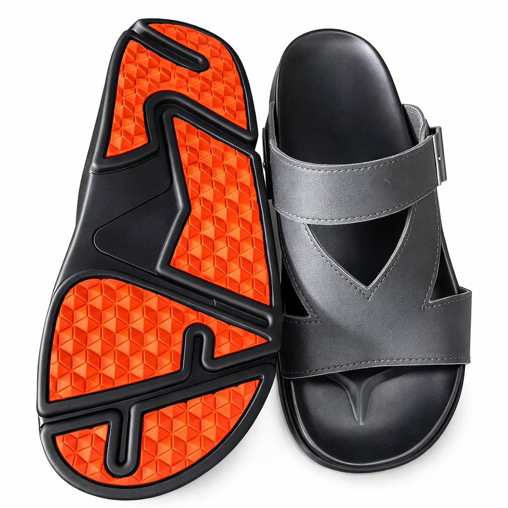 Mens Black Dual Strap Comfort Slide Sandals
